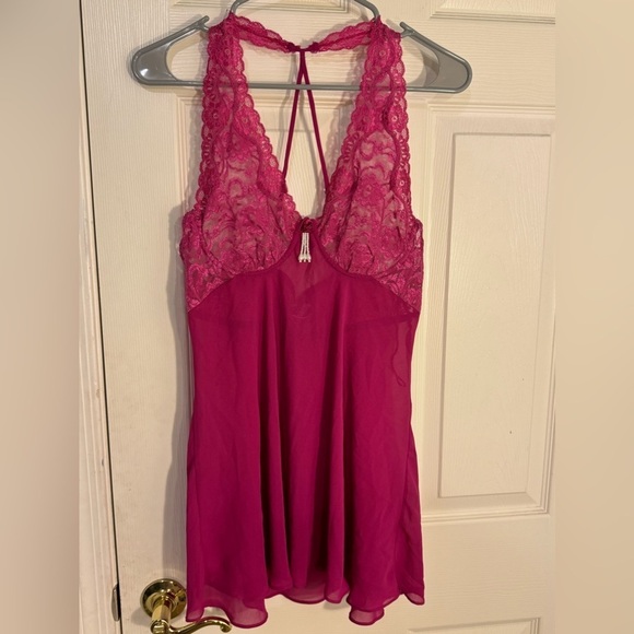 Seductive Wear By Cinema Etoile Night Gown Chemise Pink Lace Halter Slip Dress M - Picture 1 of 11